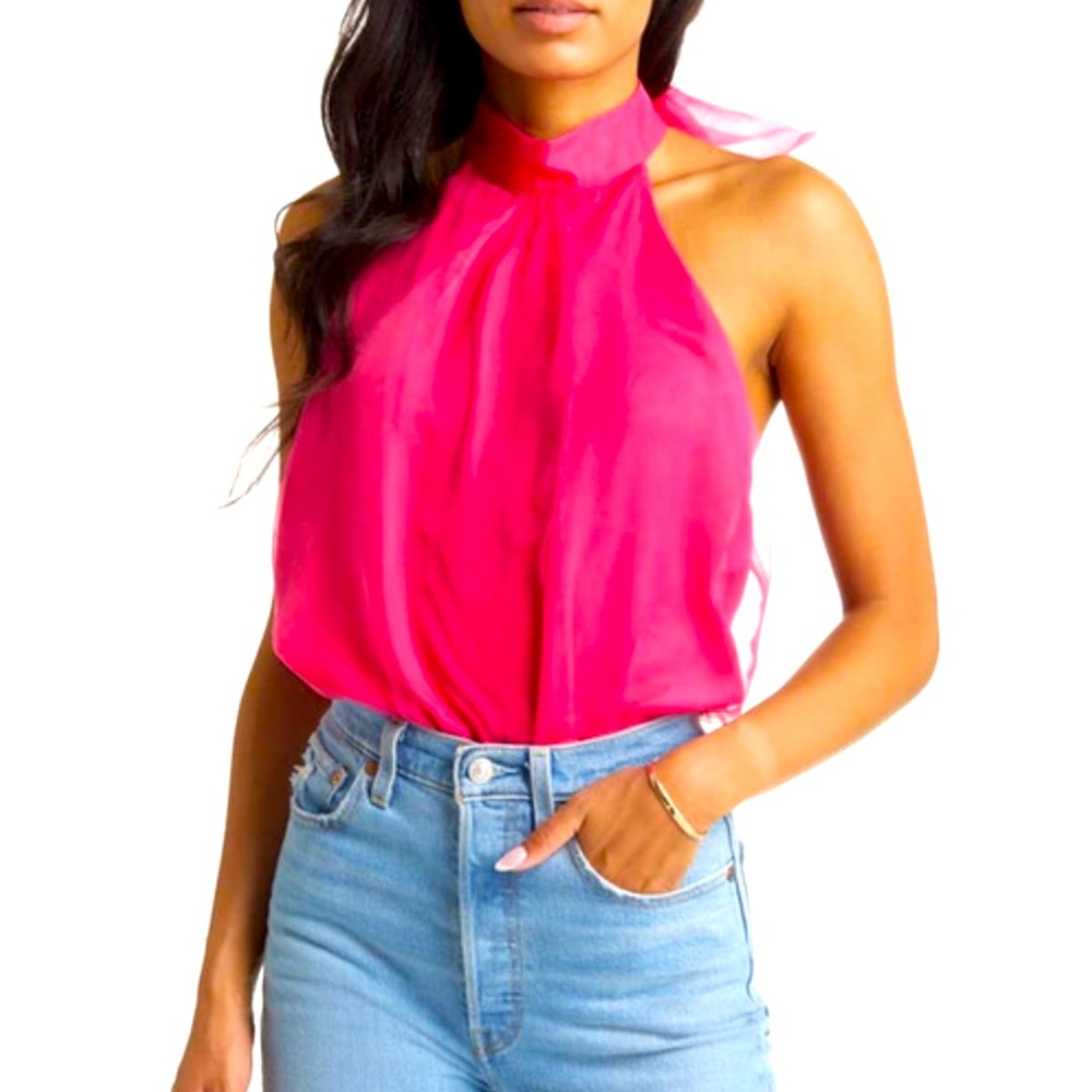 Vici Collection. Organza Halter Bodysuit In Hot Pink. XS. New with Tags.